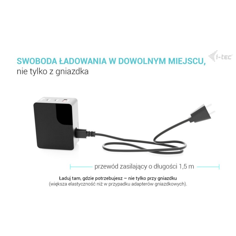 Ładowarka 100W Intelligent Multiport USB Charger 2xUSB-C 1xUSB-A LCD 150 cm