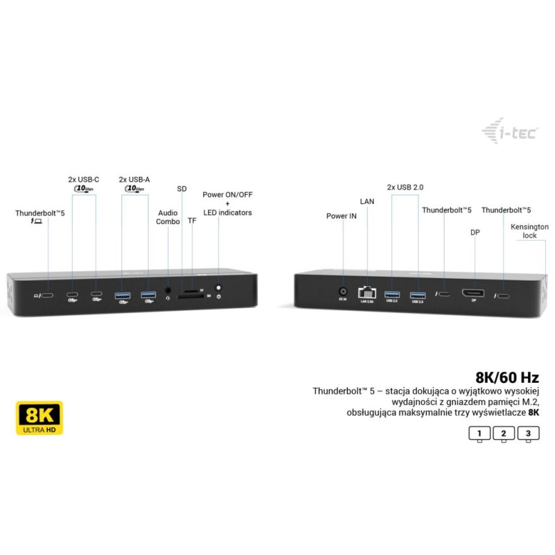 Stacja dokująca Thunderbolt 5 Triple Display Docking Station M.2 slot 6xUSB 2.5 GLAN PD 140W