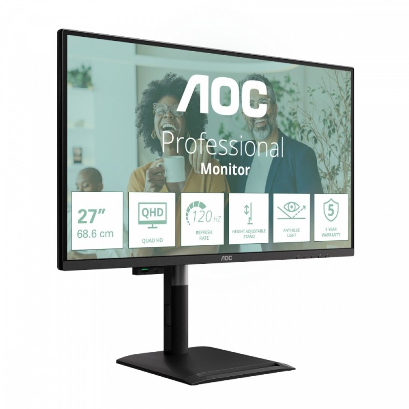Monitor AOC 27" Q27P4CV IPS QHD 120Hz HDMI 2xDP HUB RJ45 gło… | PartsPC.pl