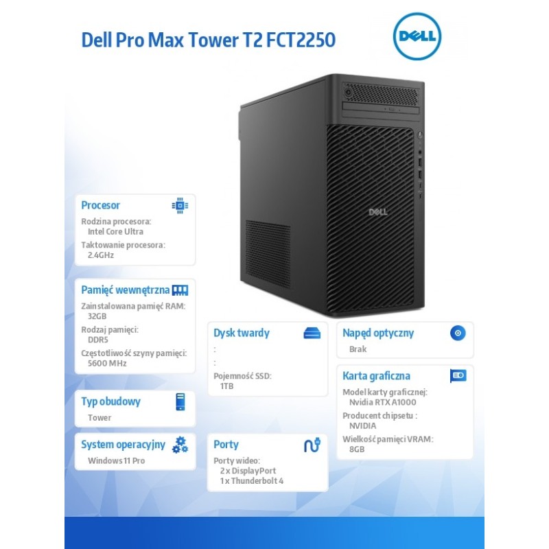 Stacja robocza Dell Pro Max Tower T2 FCT2250 Win11Pro U7 265… | PartsPC.pl