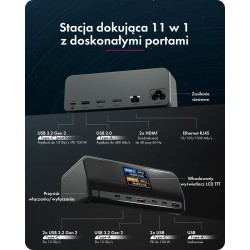 Stacja dokująca IB-DK2300-CH 11w1 USB, HDMI, 100W PD, LAN | PartsPC.pl