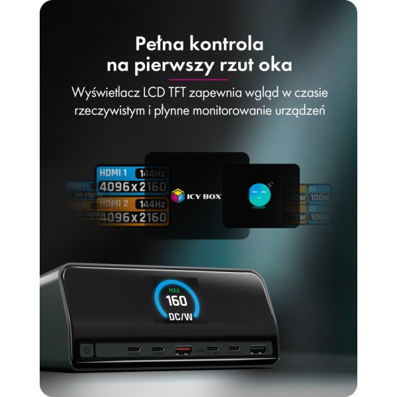 Stacja dokująca IB-DK2300-CH 11w1 USB, HDMI, 100W PD, LAN | PartsPC.pl