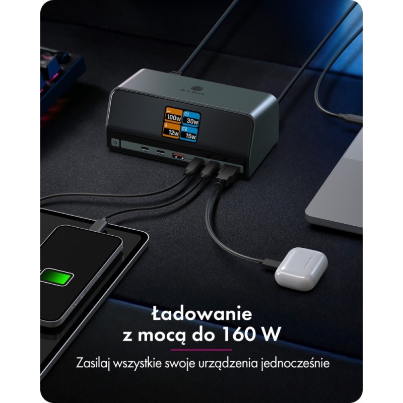 Stacja dokująca IB-DK2300-CH 11w1 USB, HDMI, 100W PD, LAN | PartsPC.pl