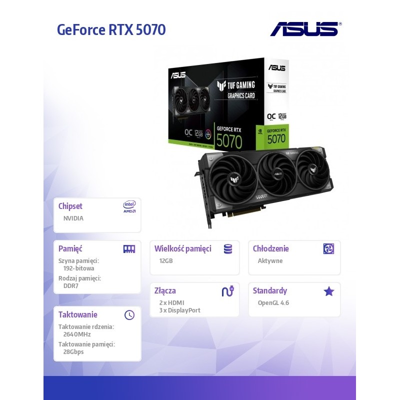 Karta VGA Asus GeForce RTX 5070 TUF-RTX5070-O12G-GAMING OC 1… | PartsPC.pl