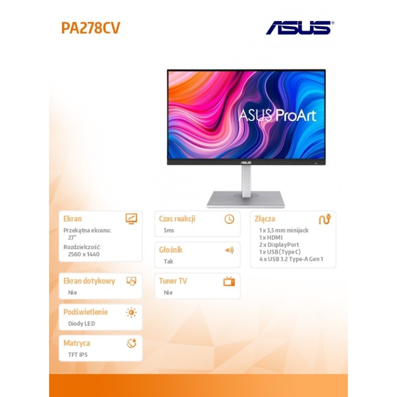 Monitor Asus 27" ProArt Display PA278CV HDMI 2xDP HUB głośni… | PartsPC.pl