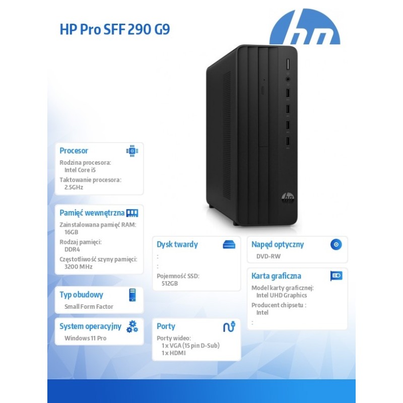 Komputer PC HP Pro 290 G9 SFF i5-12400/16GB/SSD512GB/UHD730/… | PartsPC.pl