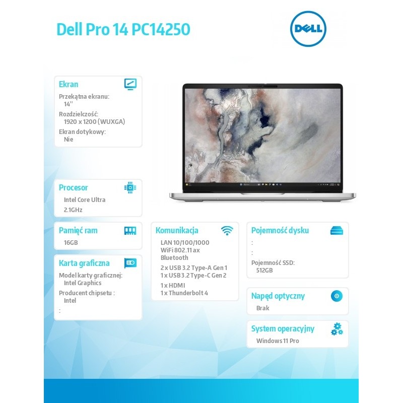 Notebook Dell Pro 14 PC14250 14"FHD+/Ultra 7 265U/16GB/SSD51… | PartsPC.pl