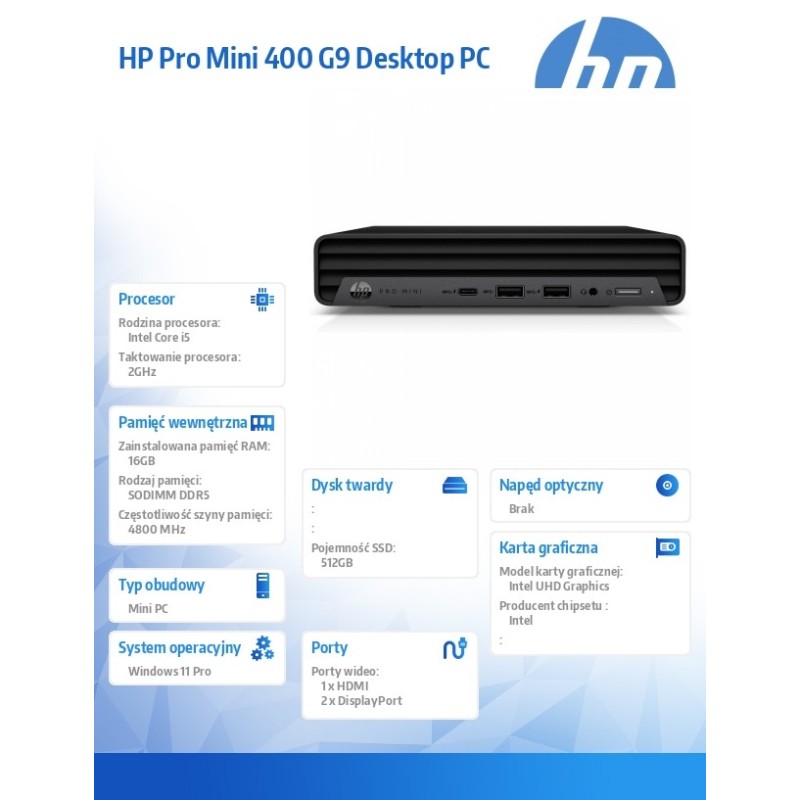 Komputer Pro Mini 400 G9 i5-12500T 512GB/16GB/W11P      BY7F… | PartsPC.pl