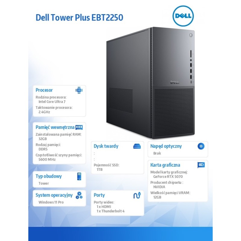 Komputer Dell Tower Plus |W11 Pro|U7 265|32GB|1TB SSD|Nvidia… | PartsPC.pl