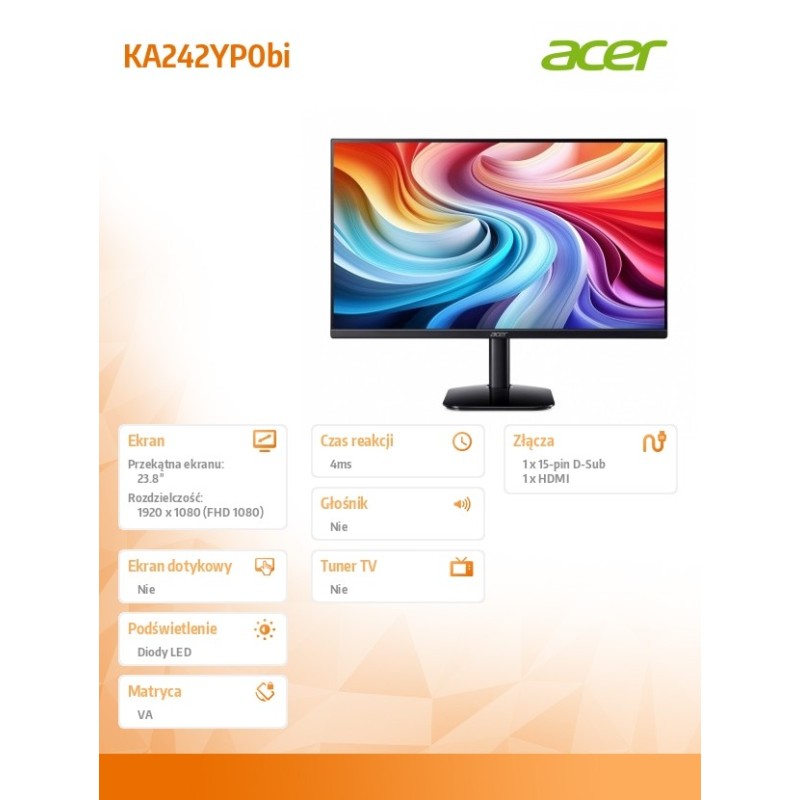 Monitor 23.8 cala KA242YP0bi VA 144Hz HDMI DP VGA | PartsPC.pl