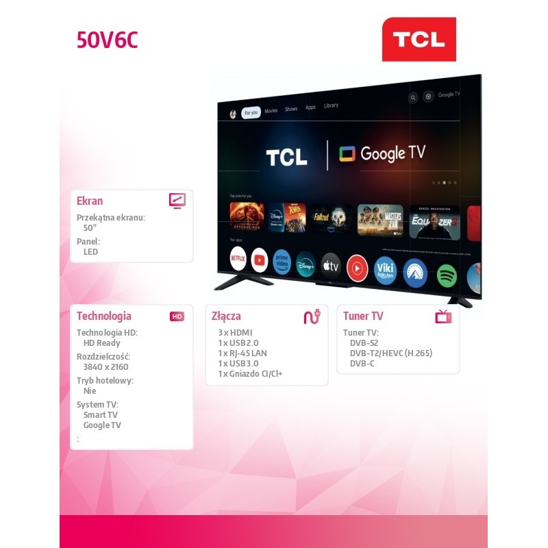 Telewizor LED 50 cali 50V6C | PartsPC.pl