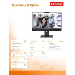 Lenovo Monitor ThinkVision T27QD-4v 27 cali 64B8UAT1EU | PartsPC.pl
