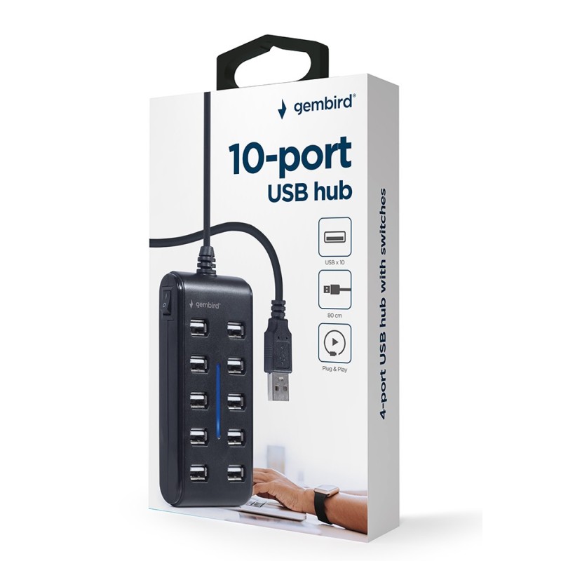 HUB USB 2.0 10-portowy czarny | PartsPC.pl