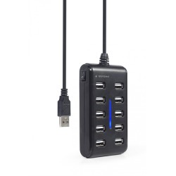 HUB USB 2.0 10-portowy czarny | PartsPC.pl