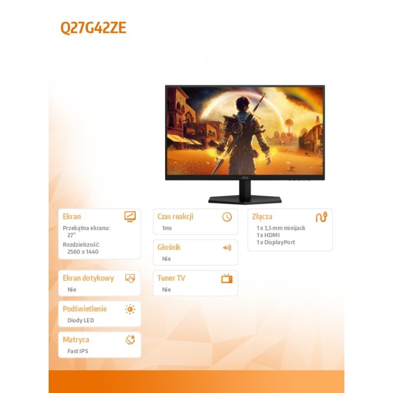 Monitor AOC 27" Q27G42ZE Fast IPS QHD 240Hz HDMI DP | PartsPC.pl