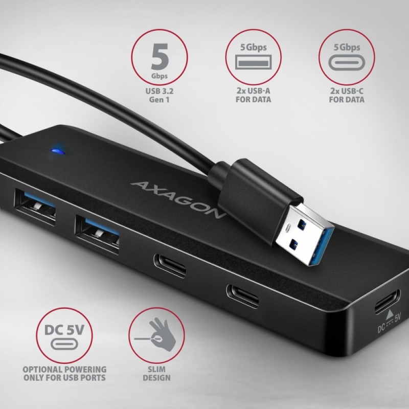 HUB 4-portowy 5gbps 2x USB-A 2x USB-C, USB-C power in  19 cm… | PartsPC.pl