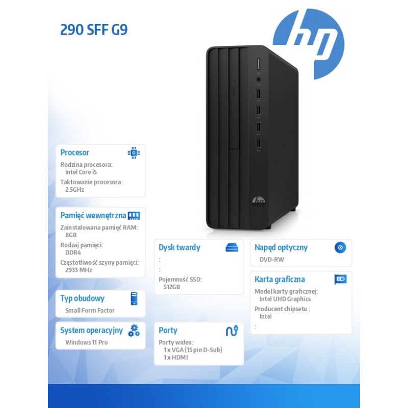 Komputer 290SFF G9 i5-12400 512GB/8GB/DVD/W11P 6D323EA | PartsPC.pl