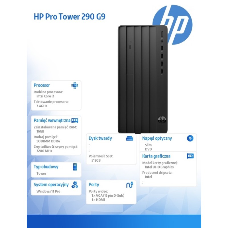 Komputer stacjonarny 290 Tower G9 i3-13100 512GB/16GB/DVDR/W… | PartsPC.pl