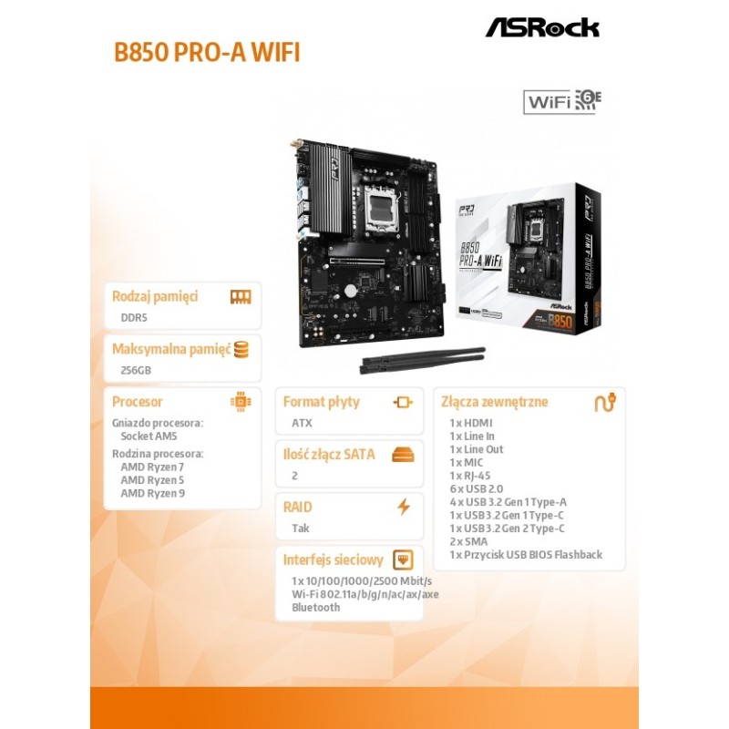 Płyta ASrock B850 Pro-A WiFi /AMD | PartsPC.pl