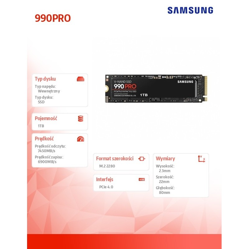 Dysk SSD Samsung 990 PRO 1TB M.2 2280 PCIe 4.0 x4 NVMe (7450… | PartsPC.pl