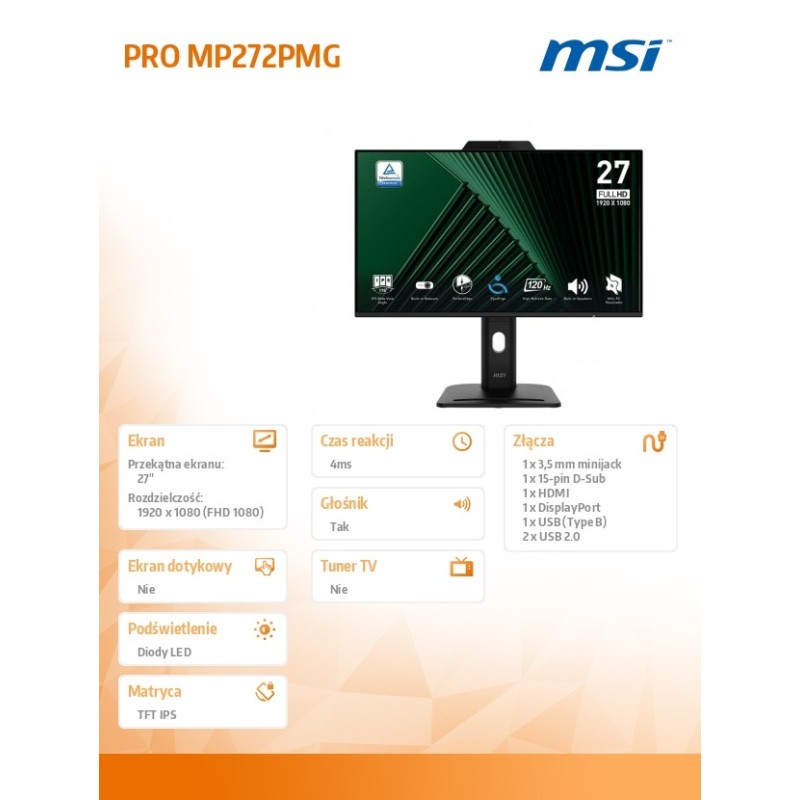 MSI Monitor 27 cali PRO MP272PMG LED/FHD/Flat/120Hz/czarny… | PartsPC.pl