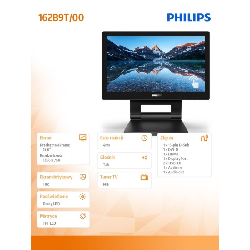Philips Monitor 162B9T 15.6 cali LED Touch DVI HDMI DP | PartsPC.pl