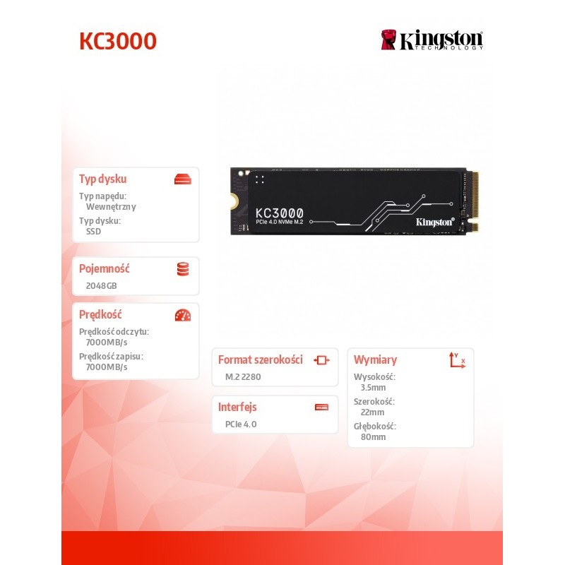 Dysk SSD Kingston KC3000 2TB M.2 2280 PCIe Gen 4.0 x4 NVMe (… | PartsPC.pl
