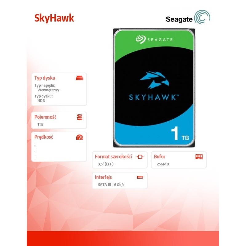 Dysk SEAGATE SkyHawk™ ST1000VX013 1TB 3,5" 256MB SATA III | PartsPC.pl