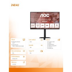 Monitor AOC 23,8" 24E4U IPS FHD 120Hz HDMI DP VGA HUB głośni… | PartsPC.pl