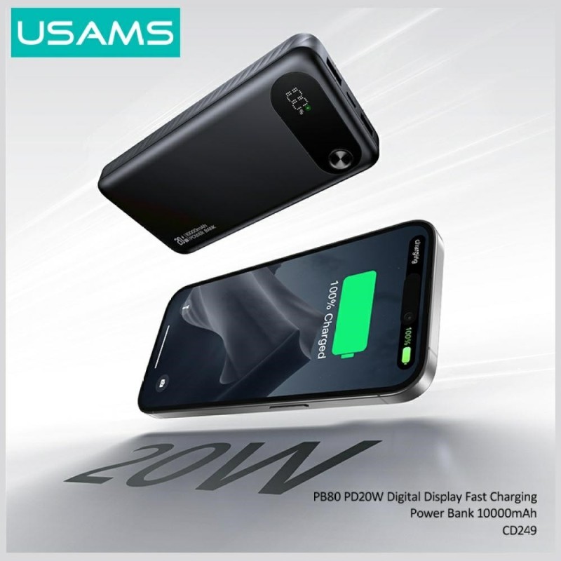 Powerbank PB80 10000mAh 20W PD 2xUSB-A + USB-C czarny | PartsPC.pl