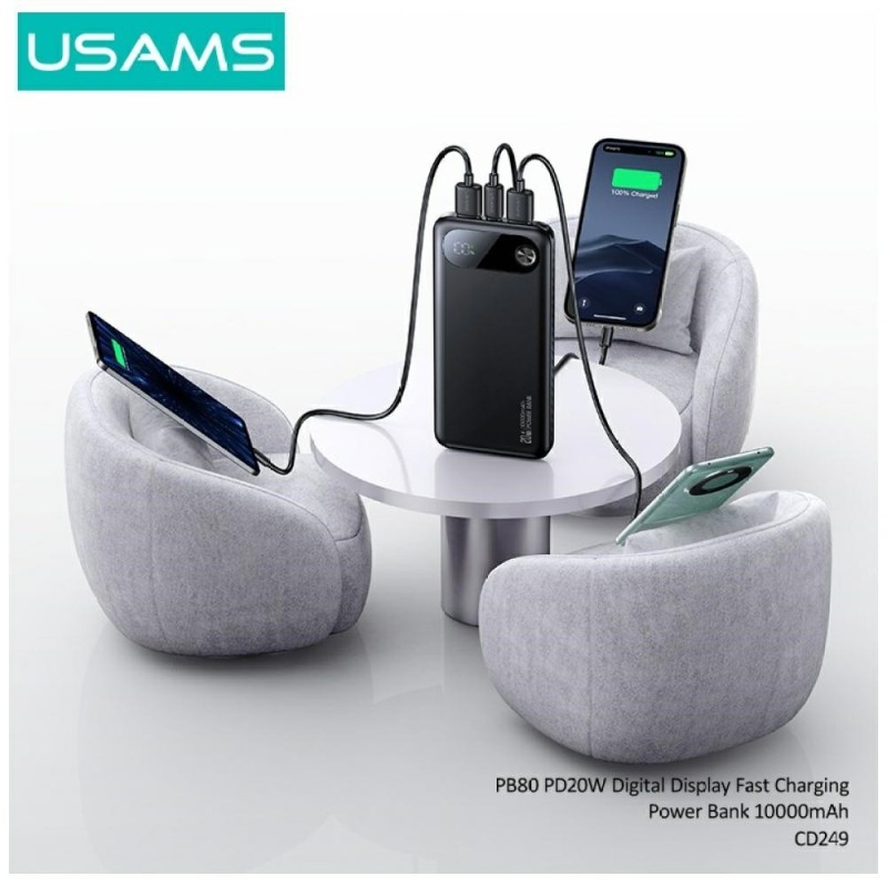 Powerbank PB80 10000mAh 20W PD 2xUSB-A + USB-C biały | PartsPC.pl