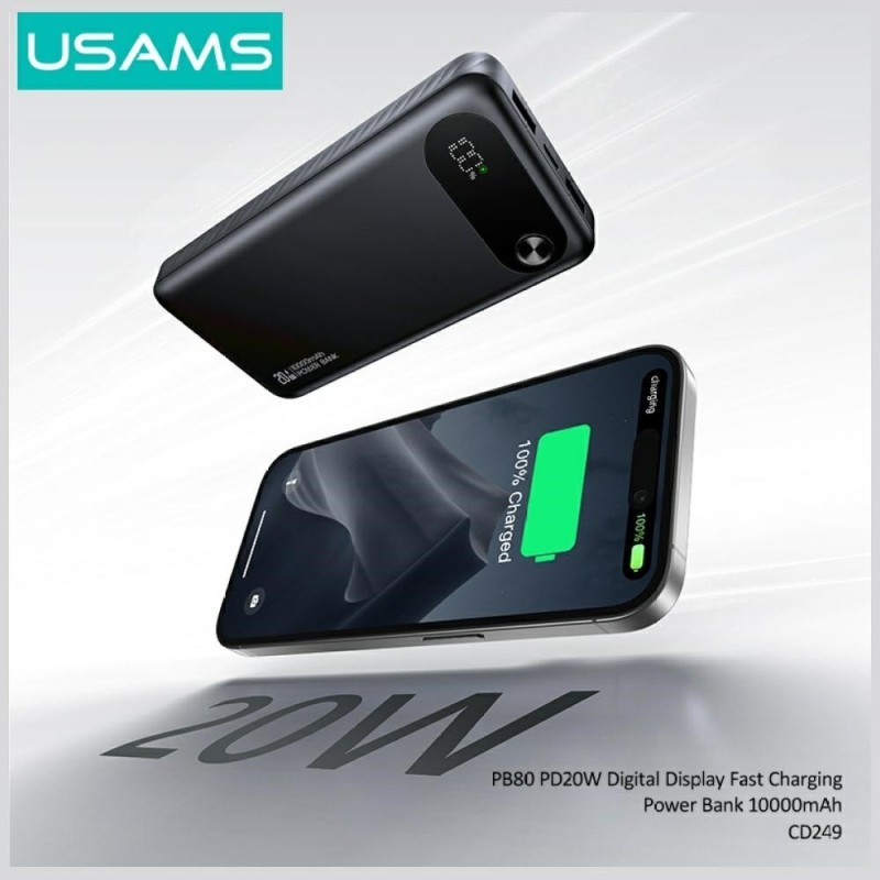 Powerbank PB80 10000mAh 20W PD 2xUSB-A + USB-C biały | PartsPC.pl