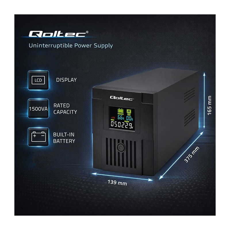 Zasilacz awaryjny UPS Qoltec Monolith | 1500VA | 900W | LCD … | PartsPC.pl