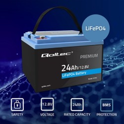 Akumulator LiFePO4 Qoltec Litowo-Żelazowo-Fosforanowy | 12.8V | 24Ah |