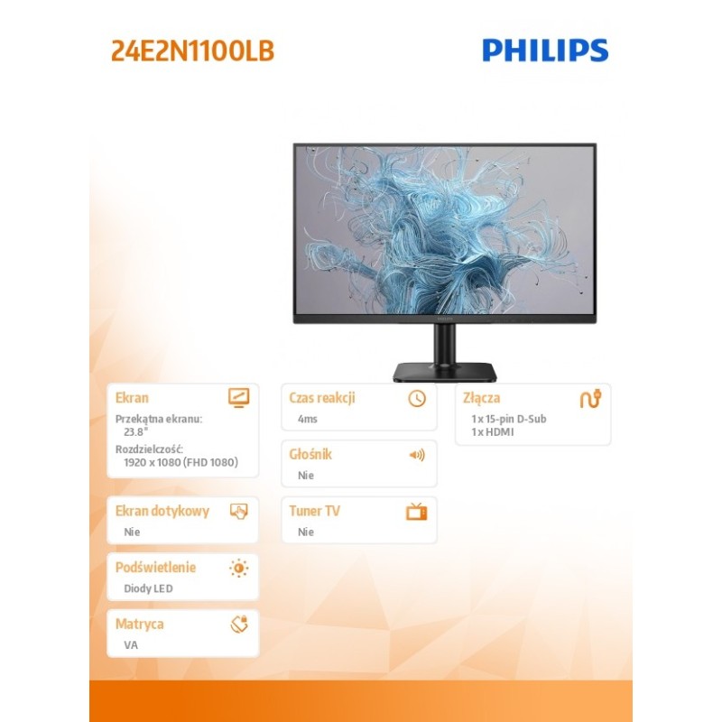 Monitor Philips 23,8" 24E2N1100LB/00 VA FHD 100Hz HDMI VGA… | PartsPC.pl