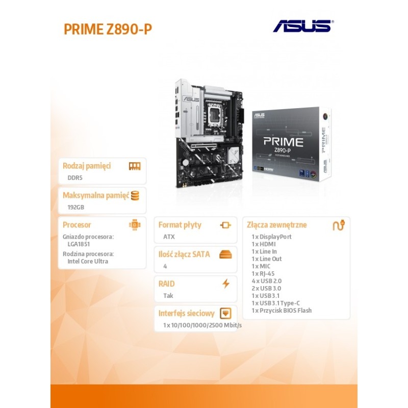 Płyta Asus PRIME Z890-P /Z890/DDR5/SATA3/M.2/USB3.2/PCIe5.0/s.1851/ATX