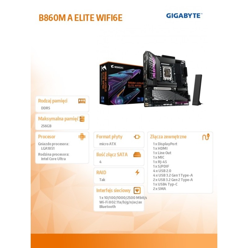 Płyta Gigabyte B860M A ELITE WIFI6E | PartsPC.pl