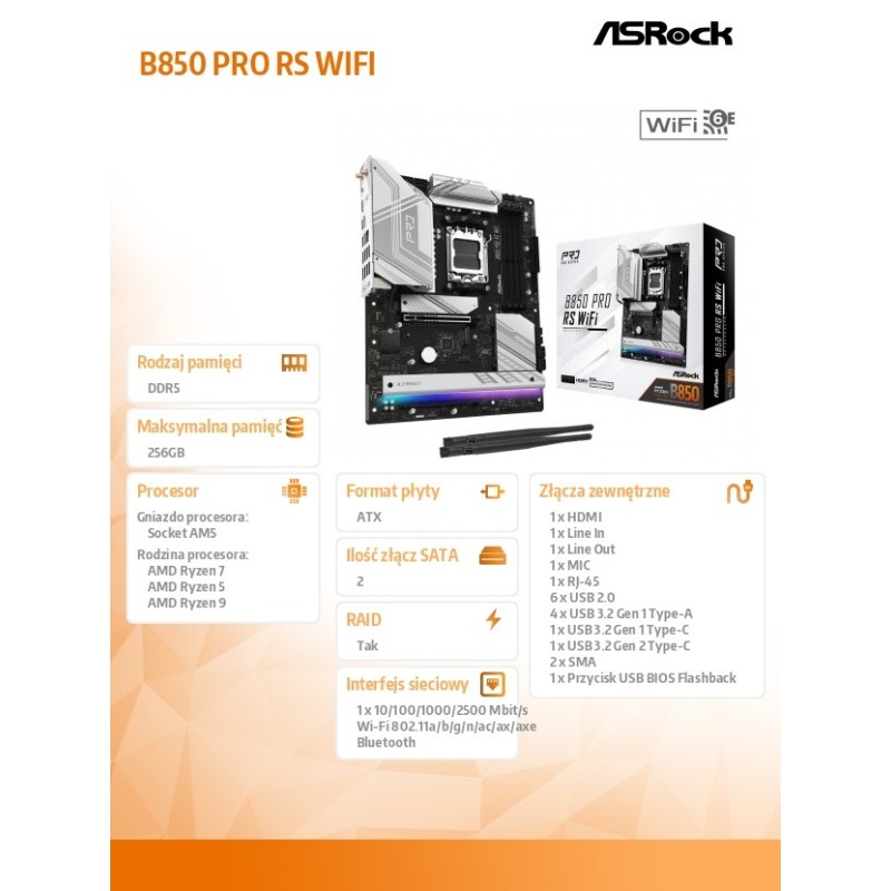 Płyta ASrock B850 Pro RS WiFi /AMD | PartsPC.pl