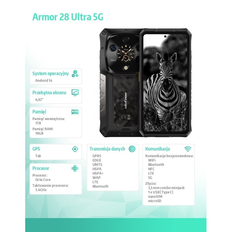 Smartfon Armor 28 Ultra 5G 16GB/1TB czarny | PartsPC.pl