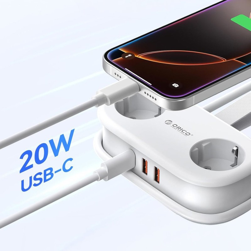 Orico Listwa zasilająca 2 x Schuko, 2 x USB-A, USB-C 20W, ka… | PartsPC.pl