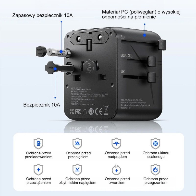 Orico Ładowarka podróżna, adapter sieciowy UK/EU/US/AU, 2x U… | PartsPC.pl