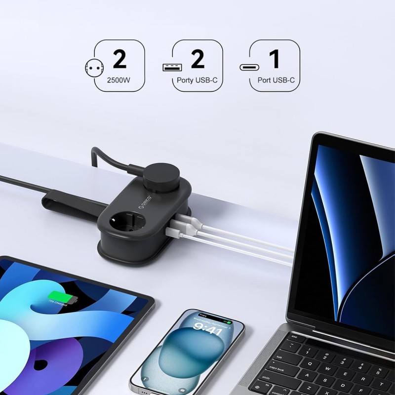 Orico Listwa zasilająca 2 x Schuko, 2 x USB-A, USB-C 20W, ka… | PartsPC.pl