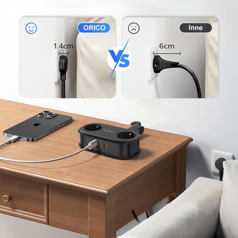Orico Listwa zasilająca 2 x Schuko, 2 x USB-A, USB-C 20W, ka… | PartsPC.pl