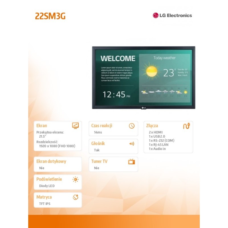 Monitor LG 22SM3G-B WebOS FHD Signage (16/7)