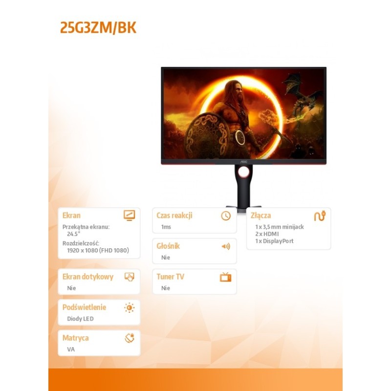 Monitor AOC 24,5" 25G3ZM/BK 2xHDMI DP | PartsPC.pl