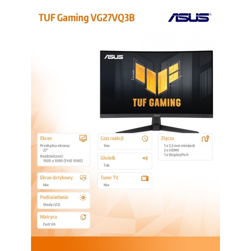 Monitor Asus 27" TUF Gaming VG27VQ3B 2xHDMI DP głośniki | PartsPC.pl