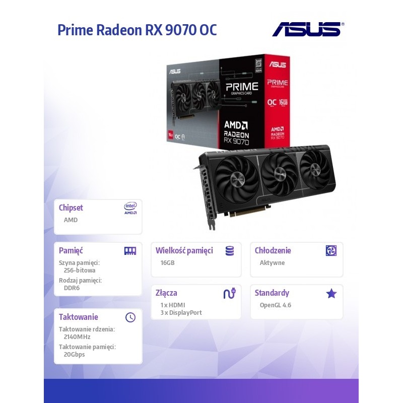 Karta VGA Asus Prime Radeon RX 9070 OC 16GB GDDR6 256bit HDM… | PartsPC.pl