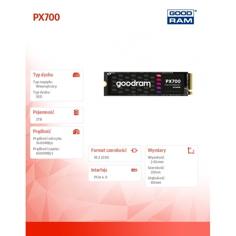 Dysk SSD GOODRAM PX700 2TB PCIe NVMe M.2 2280 (7400/6500 MB/… | PartsPC.pl