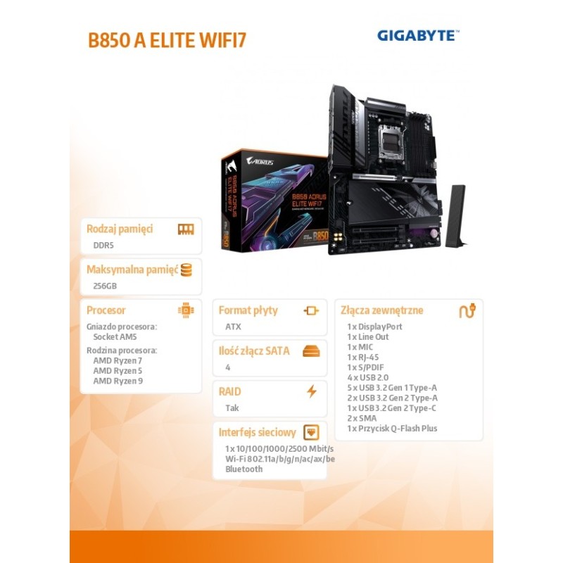 Płyta Gigabyte B850 A ELITE WF7 /AMD | PartsPC.pl