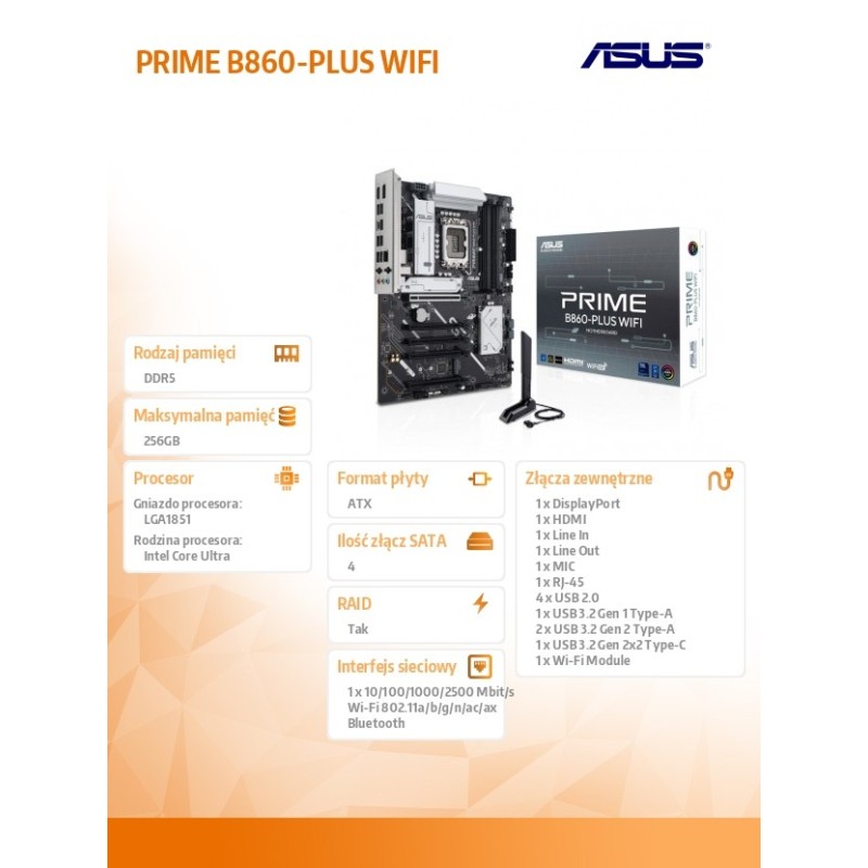 Asus Płyta główna PRIME B860-PLUS WIFI | PartsPC.pl